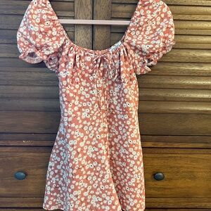 Timing Pink Floral Dress with Puff Sleeves